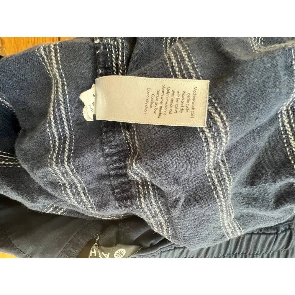 Athleta Shorts Women's Blue Chambray Cabo Linen Elastic Waist Striped 6 A000833